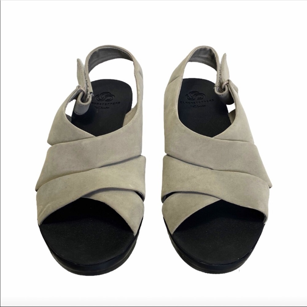 NWT Cloudsteppers by Clarks, Cadell Petal Low Heel Wedge Sandals, Sand Color - Picture 8 of 11